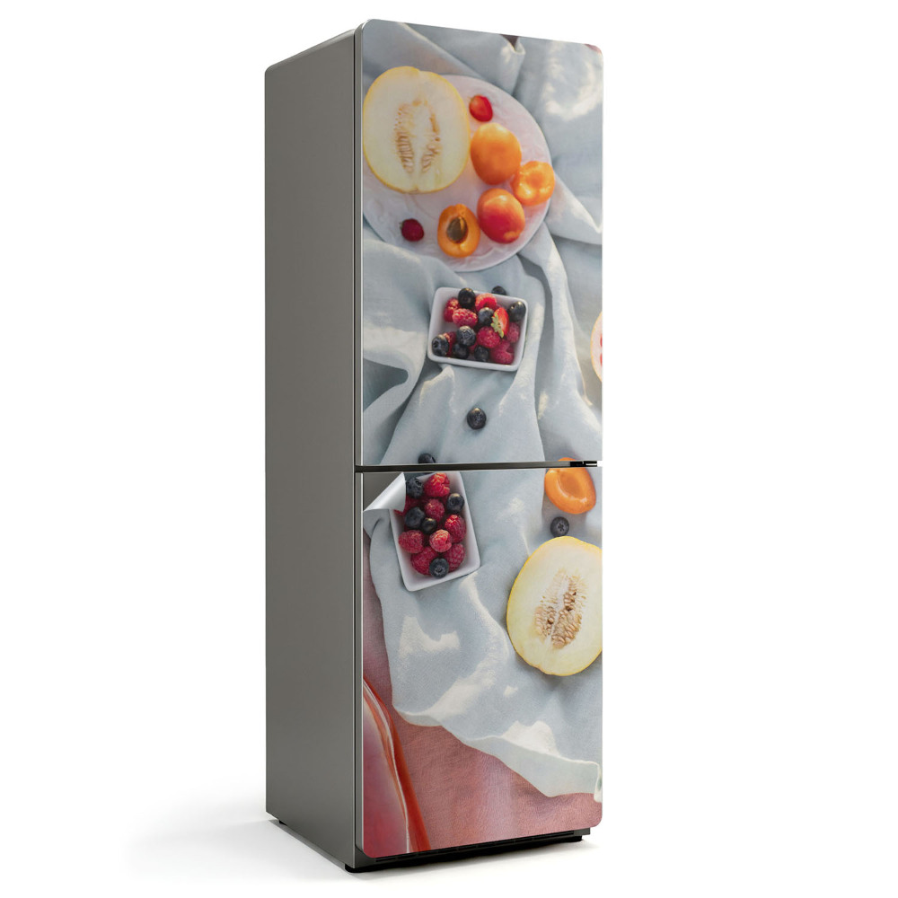 Okleina na lodówkę Świeże owoce na tle tkaniny