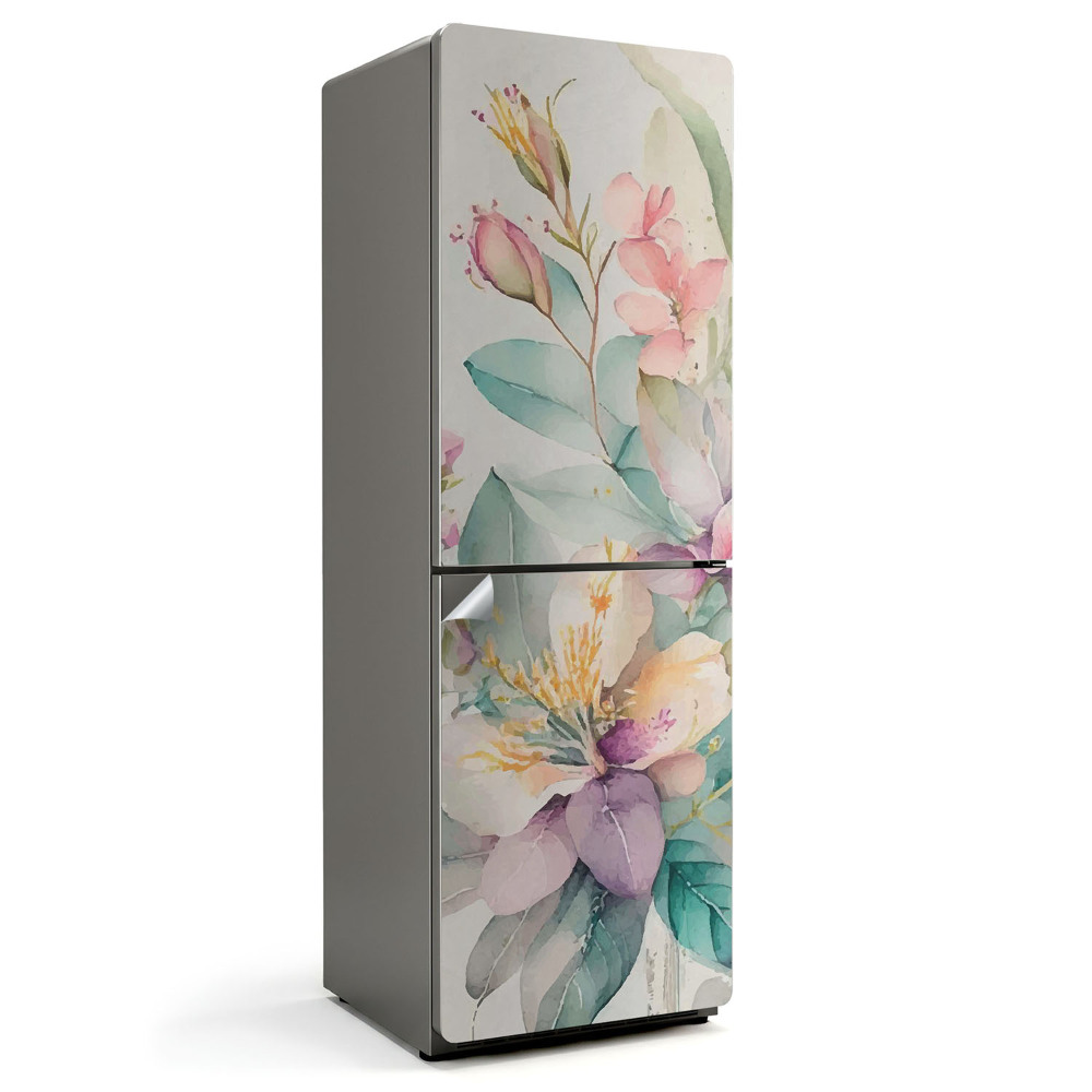 Naklejka tapeta na lodówkę Kwiaty malowane akwarelą