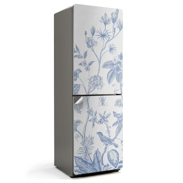 Naklejka na lodówkę Kwiatowa ilustracja z ptakami