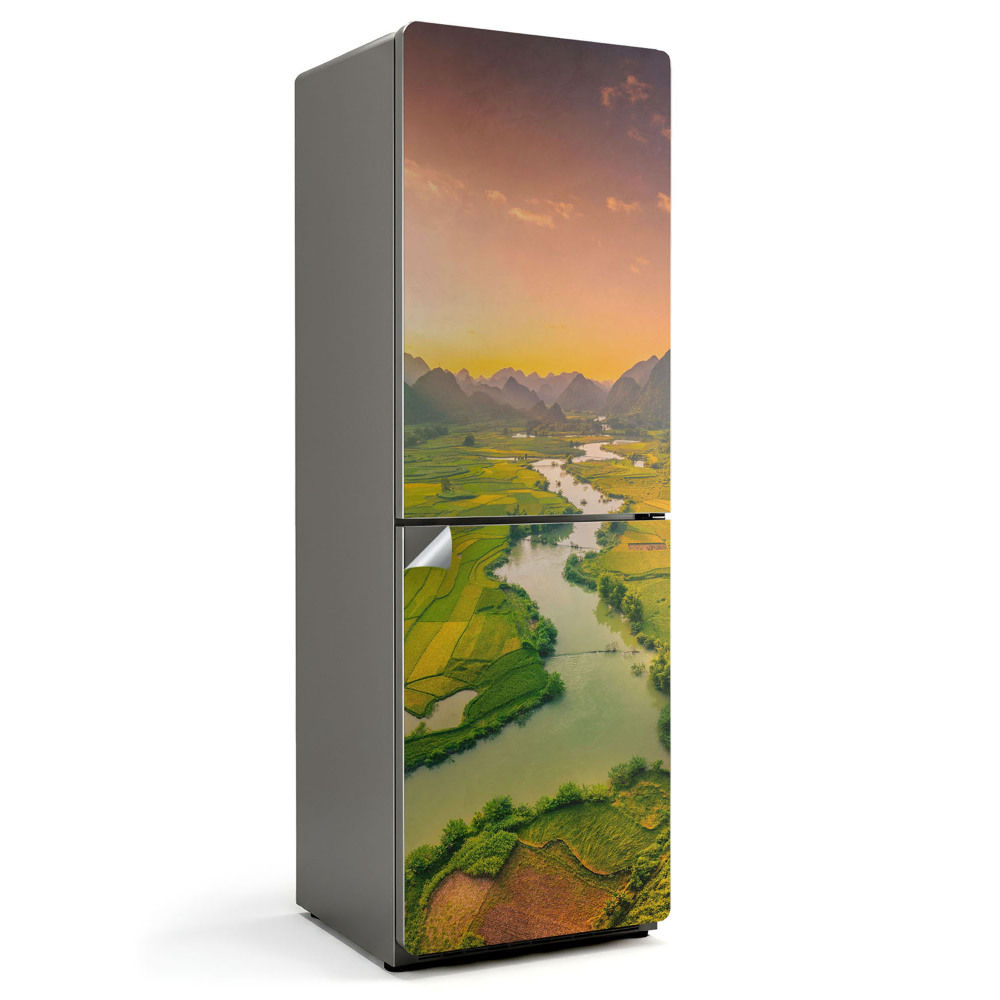 Naklejka tapeta na lodówkę Widok z góry na pola i rzekę