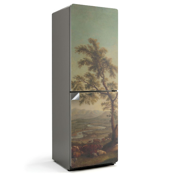 Samoprzylepna naklejka na lodówkę Wiejski krajobraz z drzewem