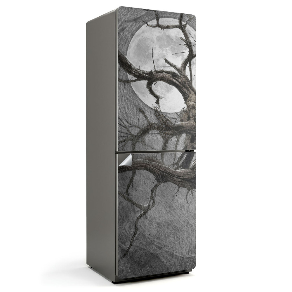 Okleina na lodówkę Stare skręcone drzewo z księżycem