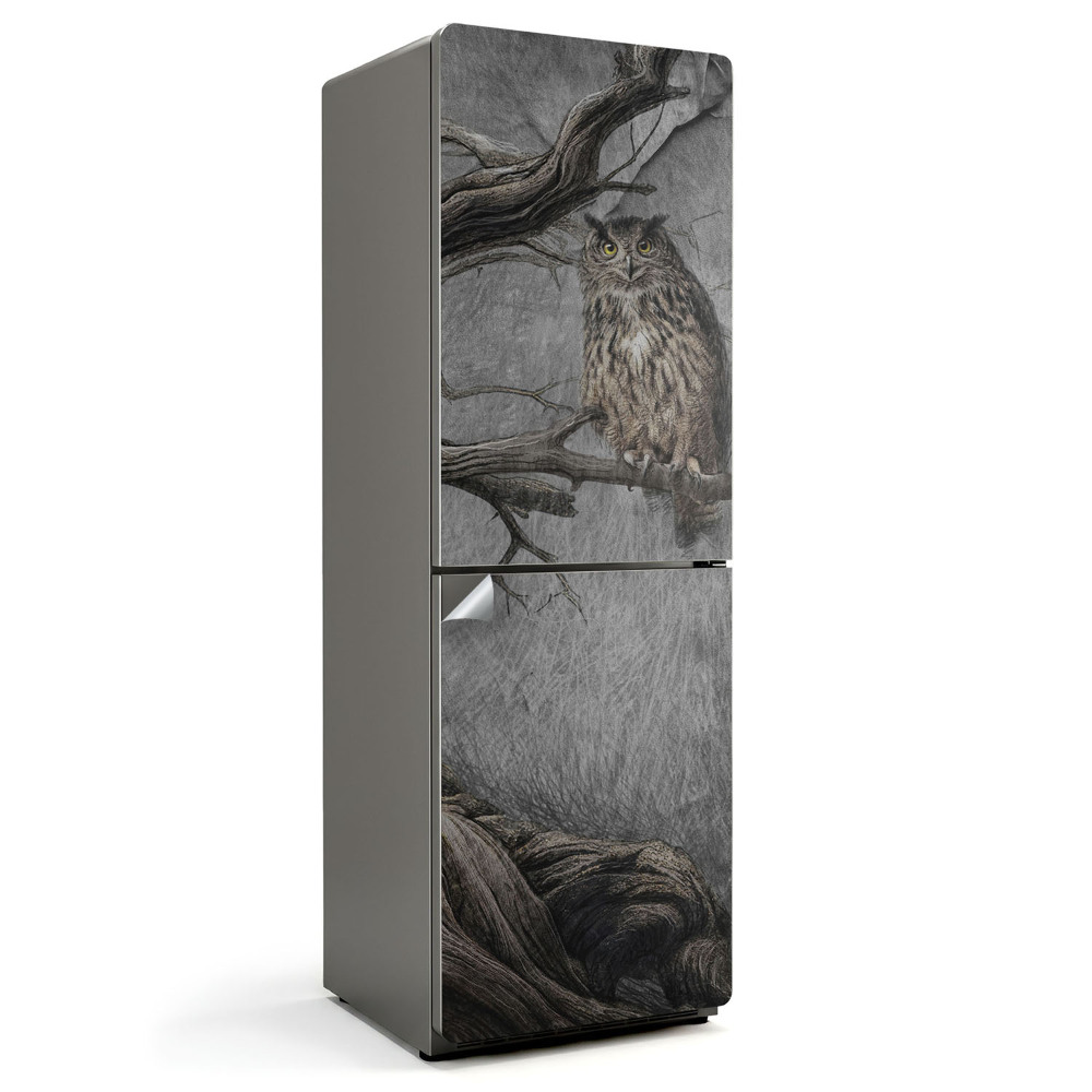Samoprzylepna naklejka na lodówkę Sowa na gałęzi w lesie