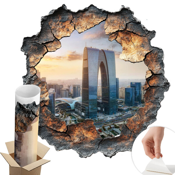 Naklejka na ścianę dziura 96x100 Miasto przyszłości