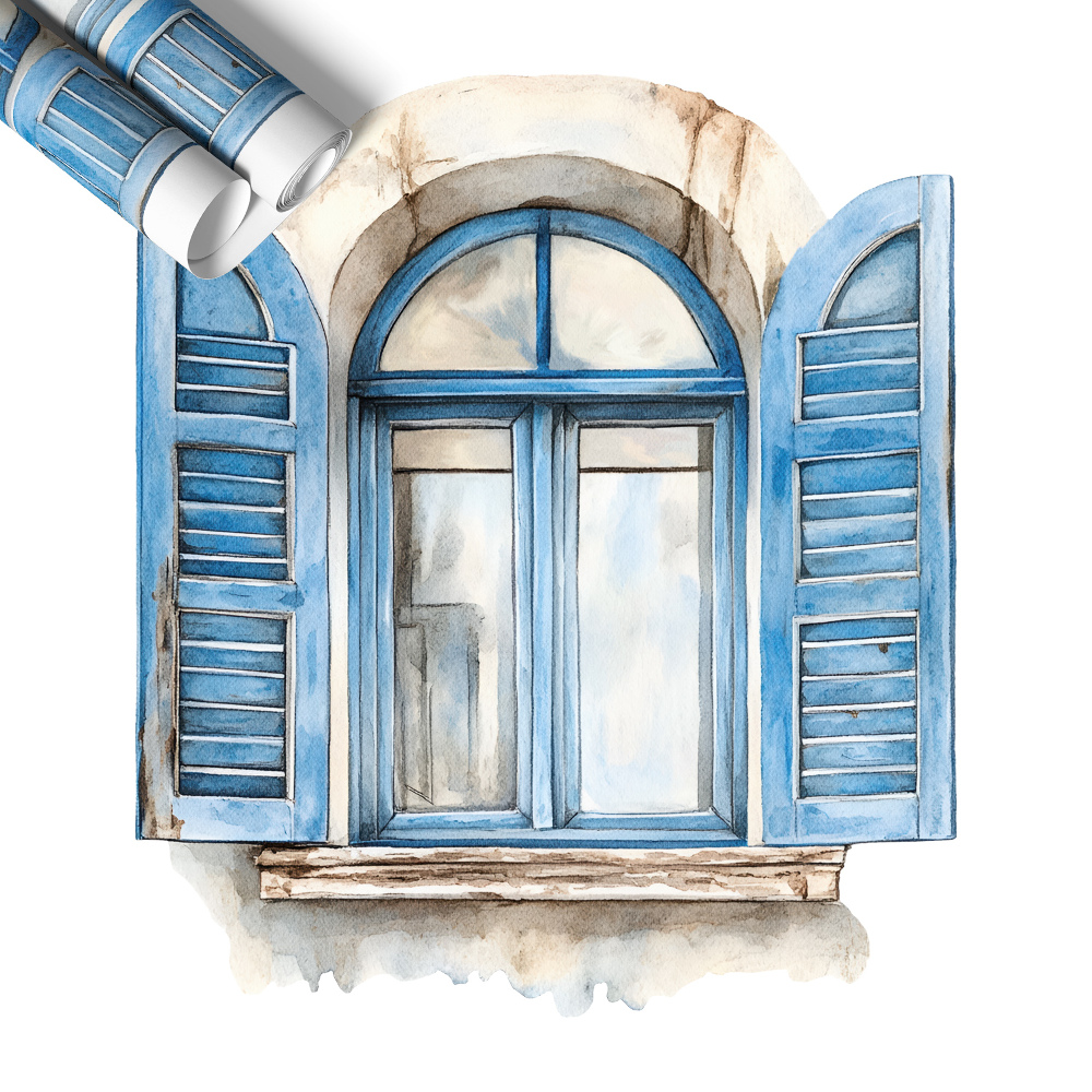 Plakat okno z widokiem 87x100 Drewniane okiennice