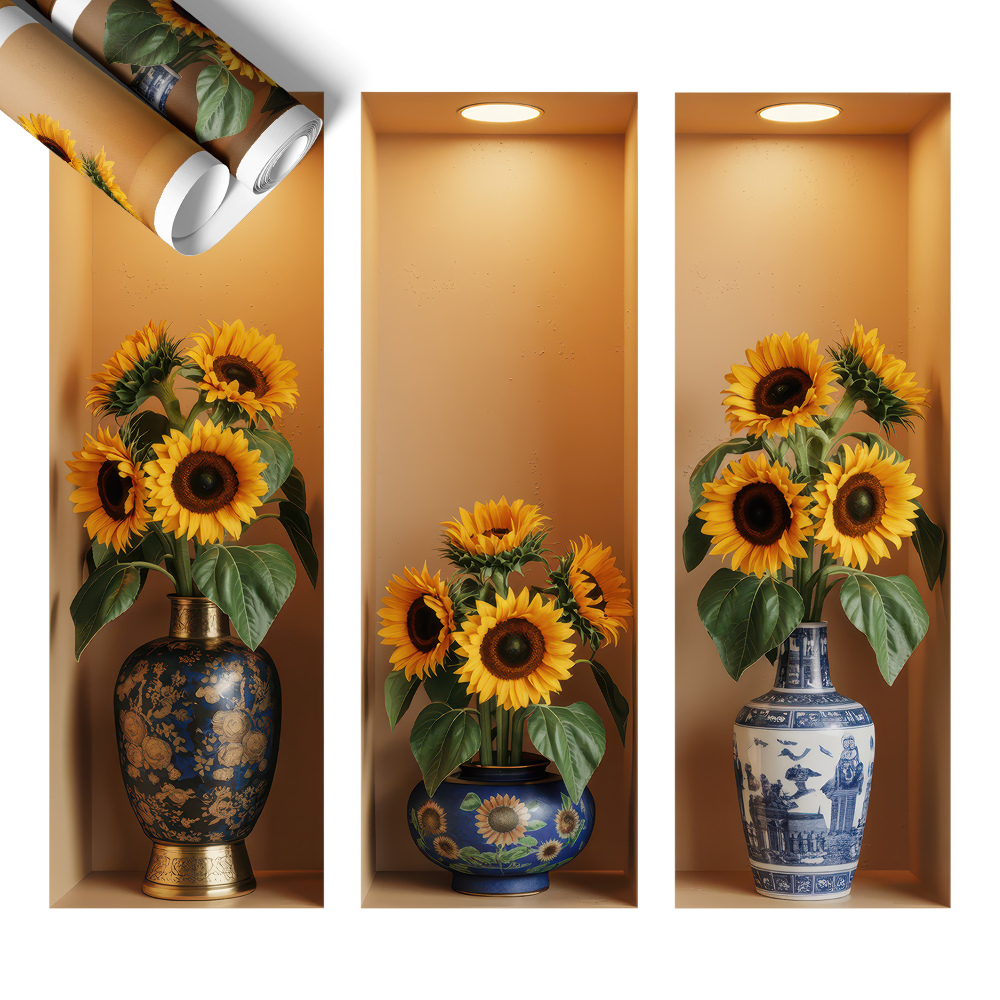 Ozdobna naklejka na ścianę 3D 100x91 Słoneczniki bukiety