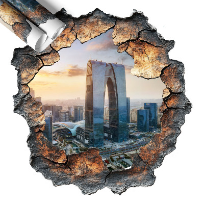 Naklejka na ścianę dziura 3D 125x130 Miasto przyszłości