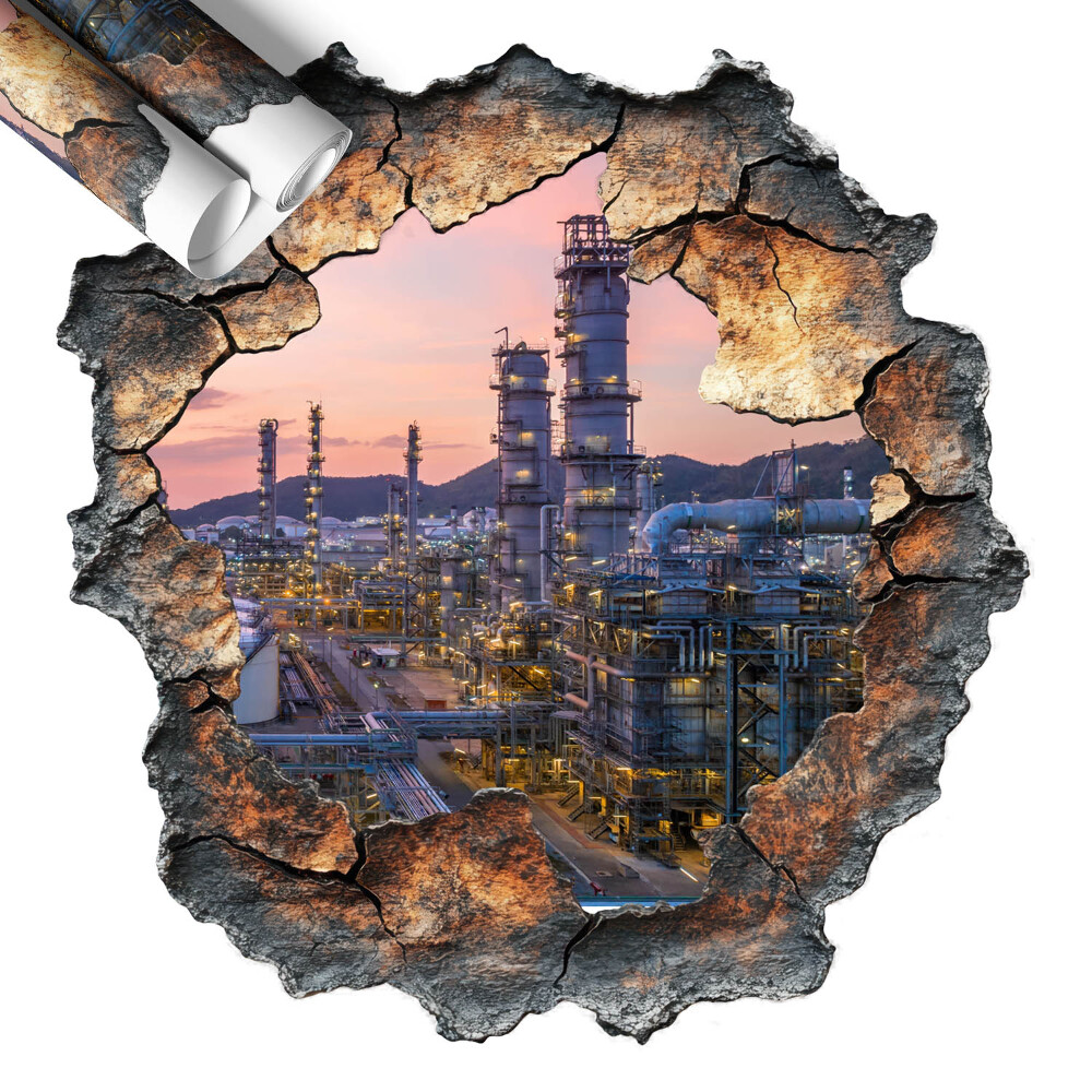 Naklejka na ścianę dziura 3D 126x130 Wieże rafinerii