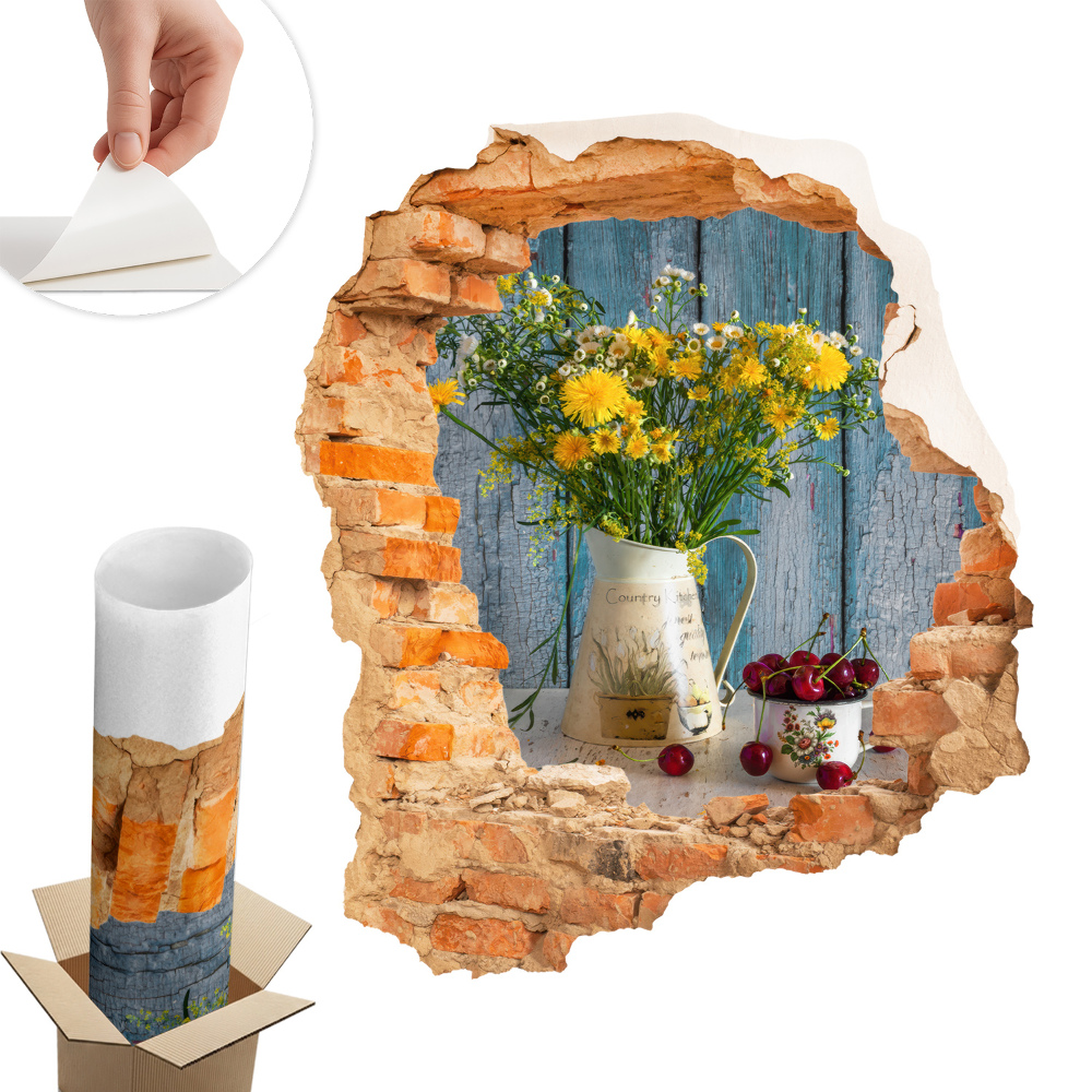 Naklejka na ścianę dziura 3D 111x130 Wiejski pejzaż