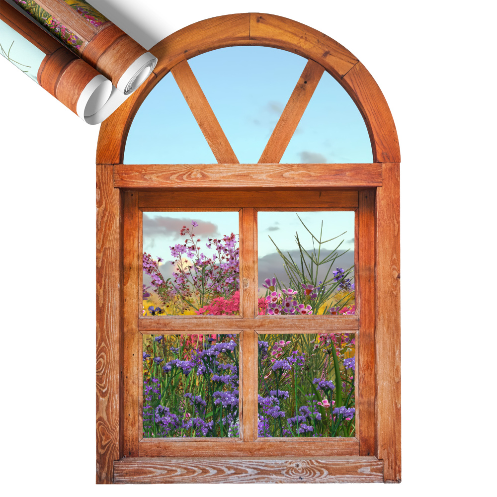 Tapeta 3D widok z okna 85x130 Kwiatowe okno