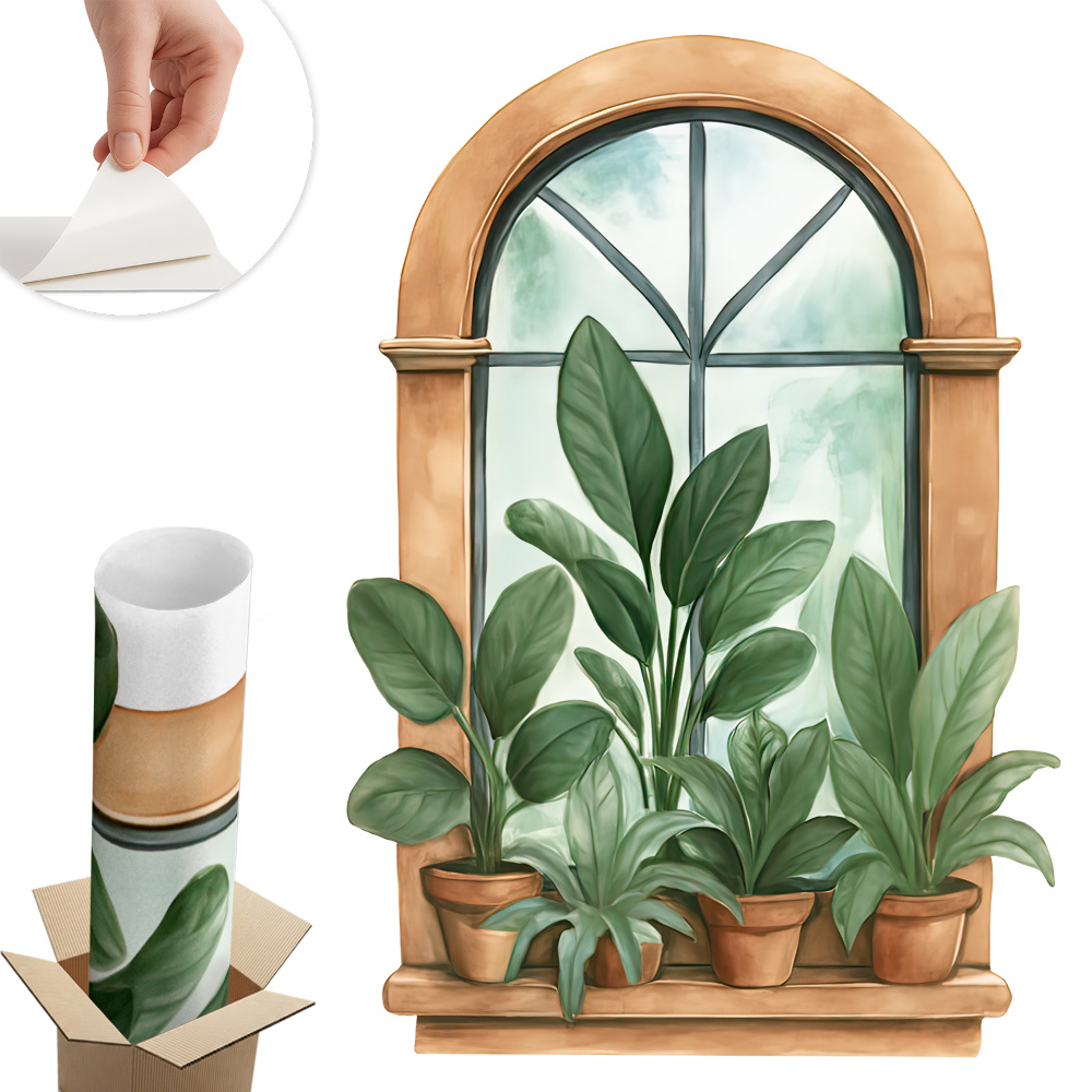 Tapeta 3D widok z okna 91x130 Rośliny okienne.