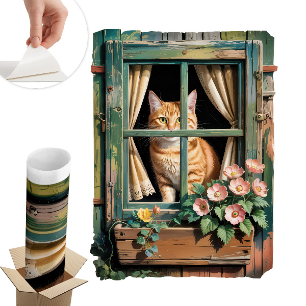 Tapeta 3D widok z okna 97x130 Kotek w oknie