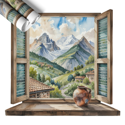 Tapeta 3D widok z okna 130x120 Górski pejzaż