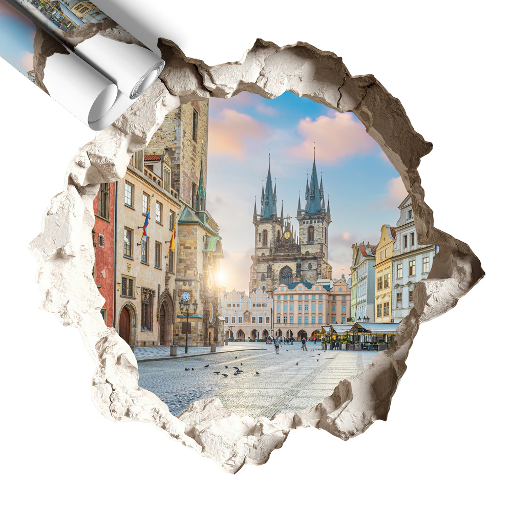 Naklejka na ścianę dziura 3D 130x123 Rynek miasta