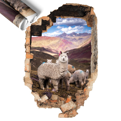 Naklejka dziura w ścianie 40x60 Alpaki góry