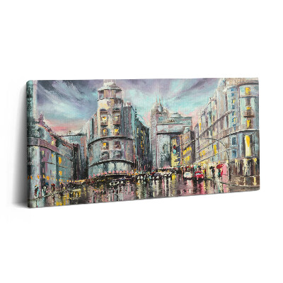 Fotoobraz canvas 120x60 Deszczowe miasto – spacer w deszczu