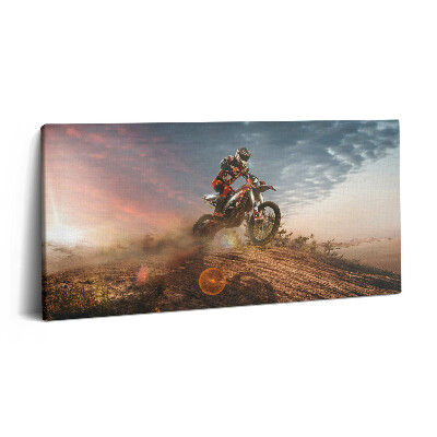 Foto obraz na płótnie 140x70 Mężczyzna na motocyklu i na pustyni