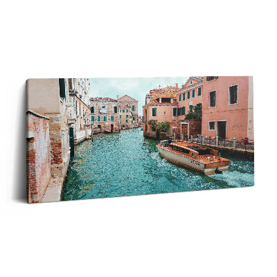 Foto obraz na płótnie 140x70 Łódź motorowa na rzece