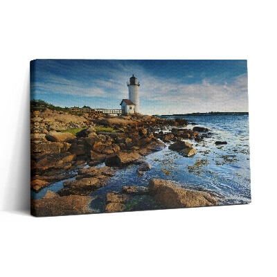 Foto obraz canvas 30x20 Krajobraz ze skałami latarni morskiej i niebem