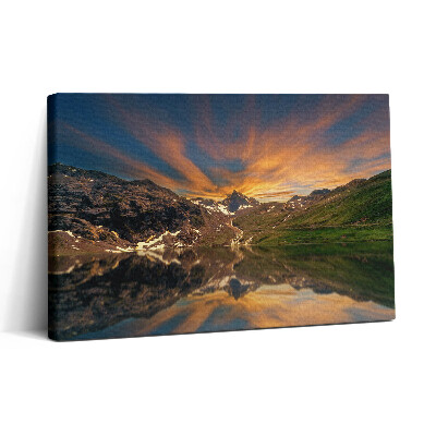 Obraz canvas 30x20 Górskie jezioro i zachód słońca