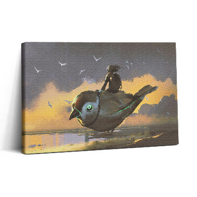 Obraz canvas 30x20 Dziewczyna siedzi na ptaku