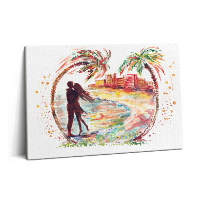 Obraz canvas 60x40 Akwarela miłość na plaży w Miami