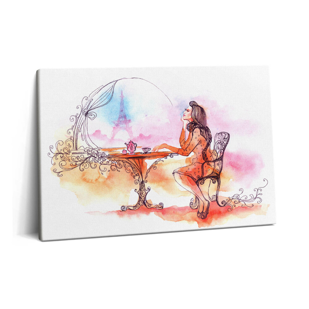 Obraz canvas 60x40 Kobieta pije herbatę w Paryżu