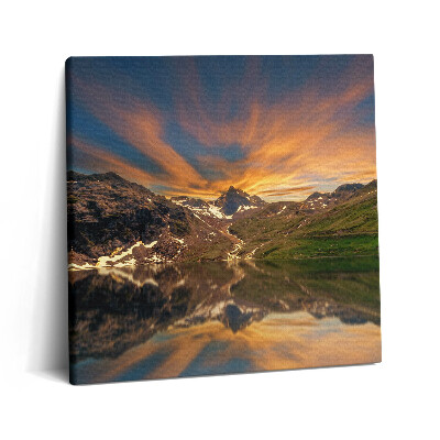 Foto-obraz canvas 60x60 Górskie jezioro i zachód słońca