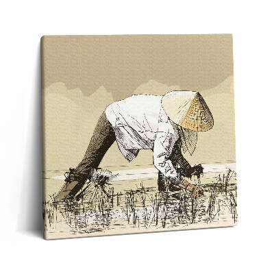 Obraz canvas 60x60 Dwie kobiety zbierające ryż w Azji