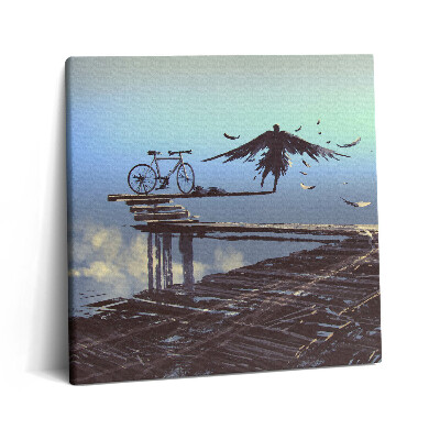 Obraz canvas 60x60 Ilustracja anioła i roweru