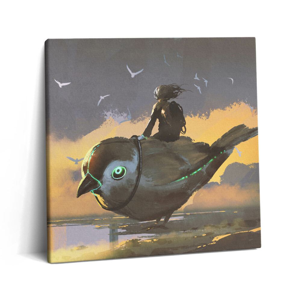 Foto obraz canvas 60x60 Dziewczyna siedzi na ptaku