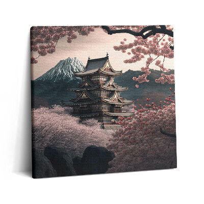 Foto obraz canvas 60x60 Wieża azjatycka i kwiaty wiśni
