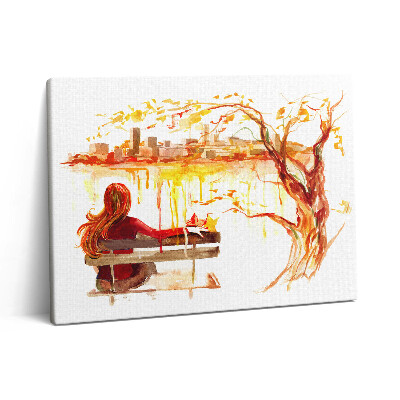 Obraz na płótnie 80x60 Jesienny krajobraz - kobieta