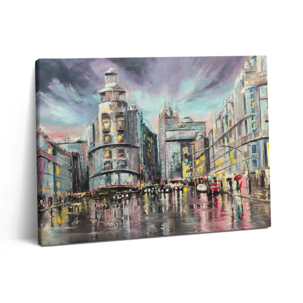 Nowoczesny obraz na płótnie 80x60 Deszczowe miasto – spacer w deszczu