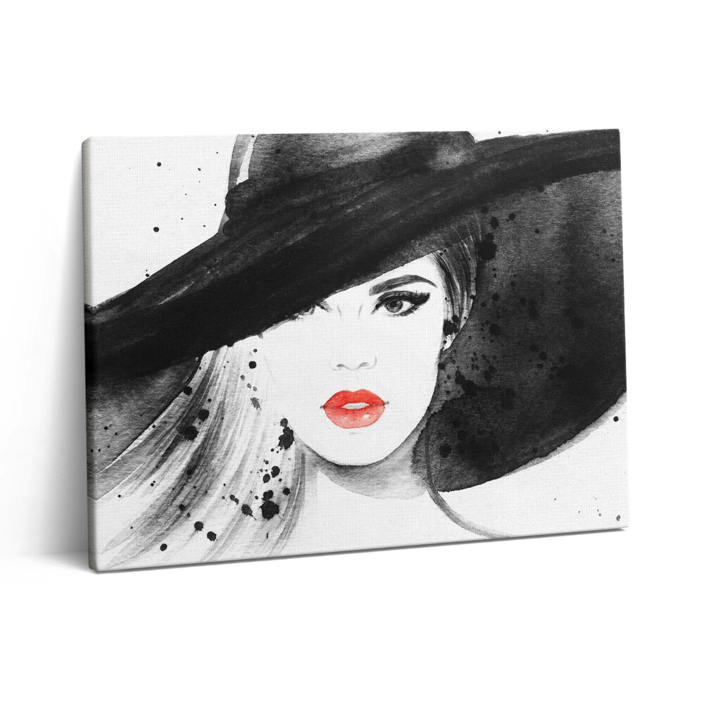 Foto obraz canvas 80x60 Kobieta w kapeluszu i czerni