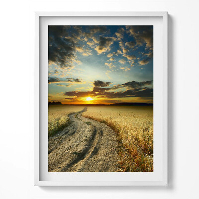 Obraz w ramce Polna droga i zachód słońca