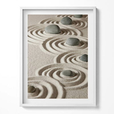 Obraz w ramce Zen - kamienie na piaskowych okręgach