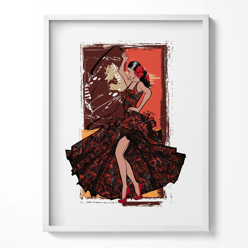 Obraz w ramce Ilustracja kobiety w ruchach scenicznych taniec północny