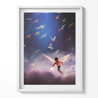 Obraz w ramce Chłopiec z anielskimi skrzydłami