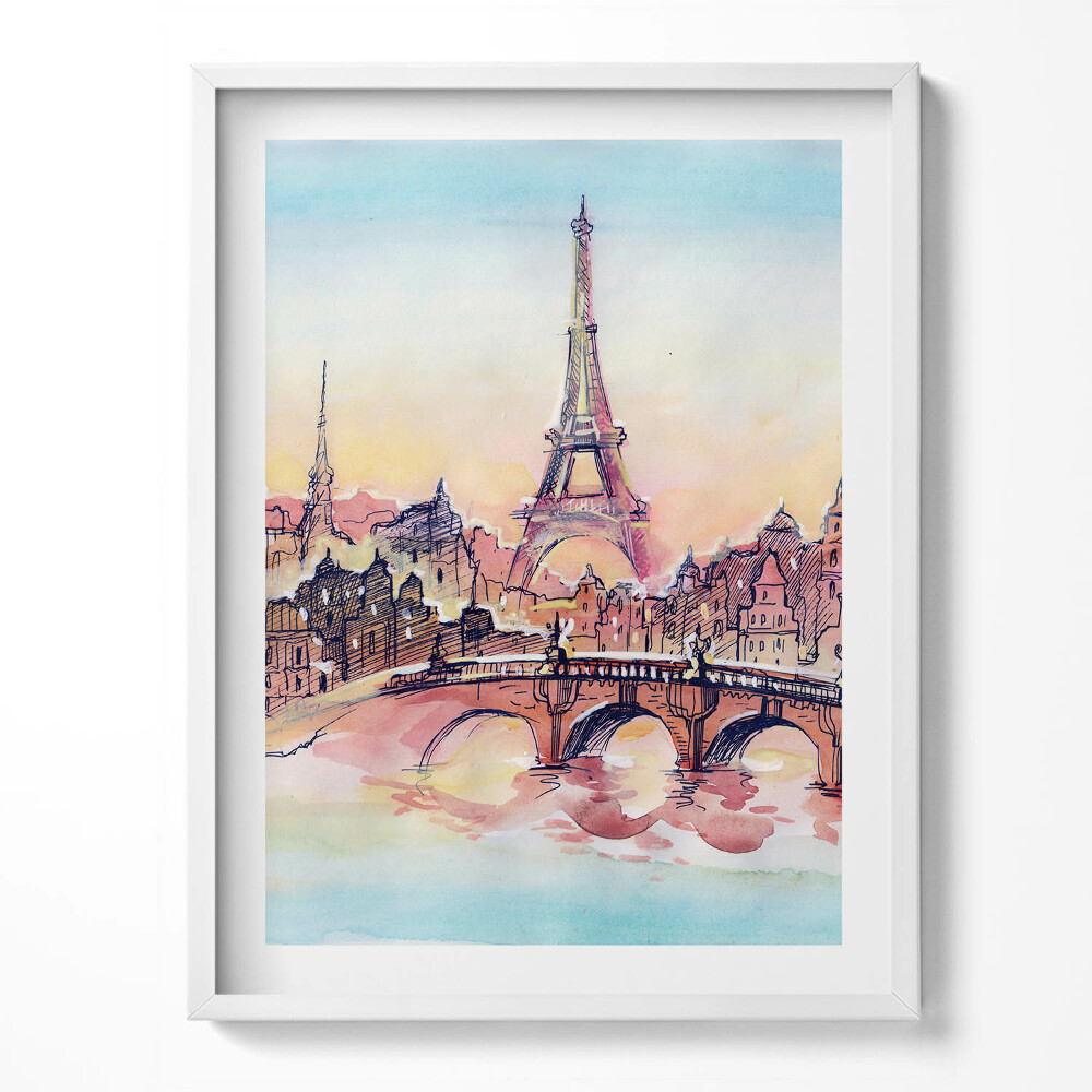 Obraz w ramce Malowany widok na Paryż