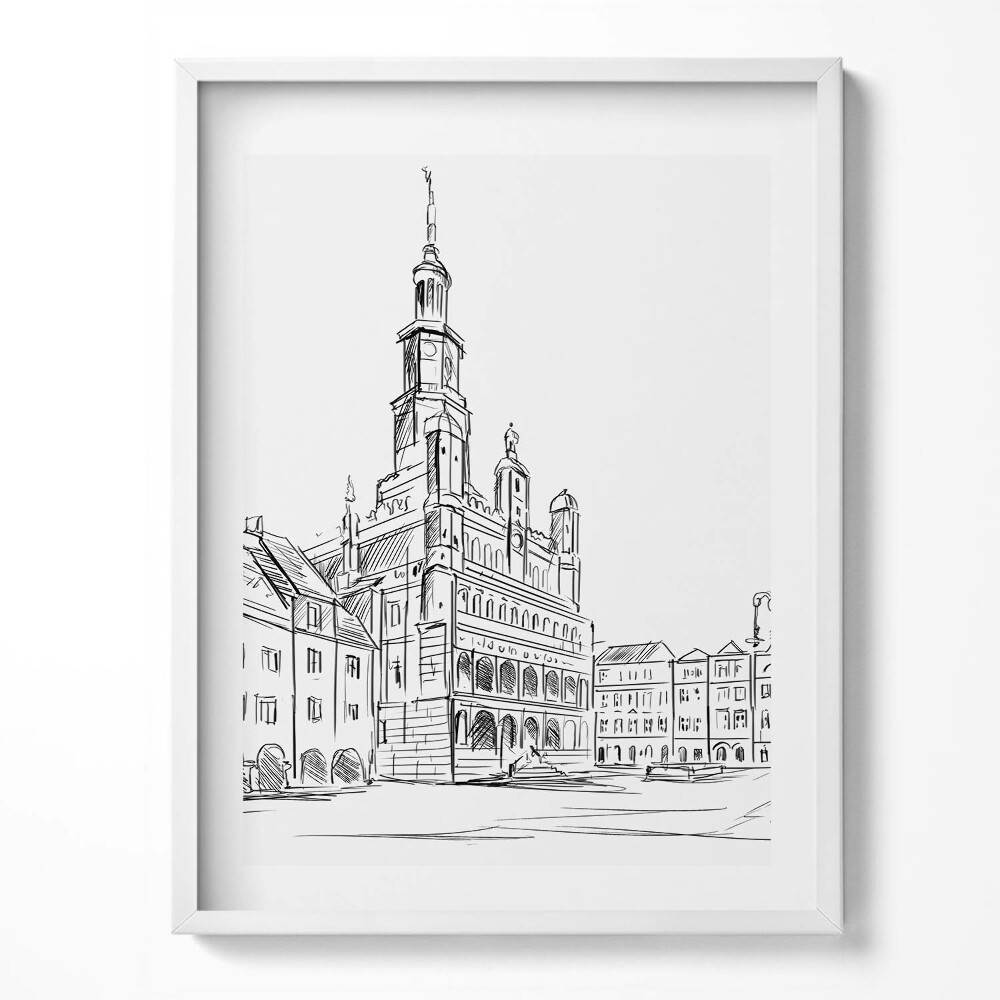 Obraz w ramce Poznań szkic starego miasta