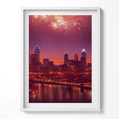 Obraz w ramce Miasto nocą fajerwerki w Philadelphia