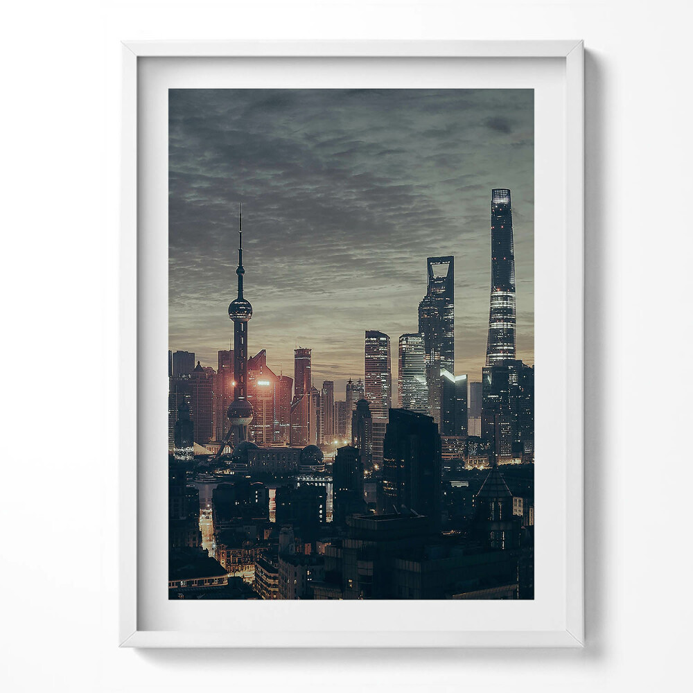 Obraz w ramce Panorama Shanghai nocą