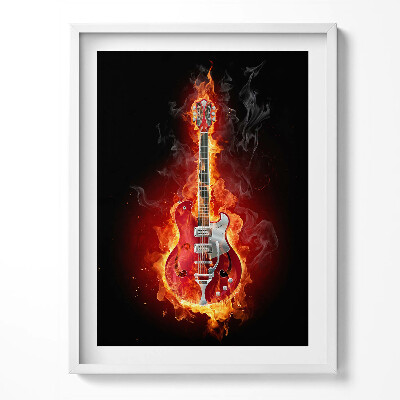 Obraz w ramce Płonąca czerwona gitara elektryczna