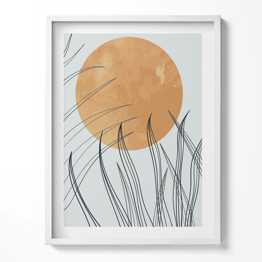 Obraz w ramce Minimalistyczne rośliny i słońce w stylu boho