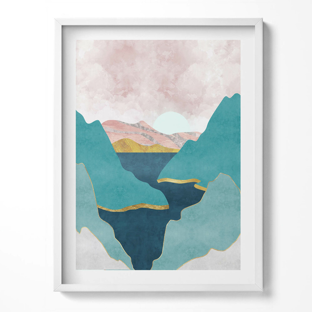 Obraz w ramce Modna ilustracja gór i rzek
