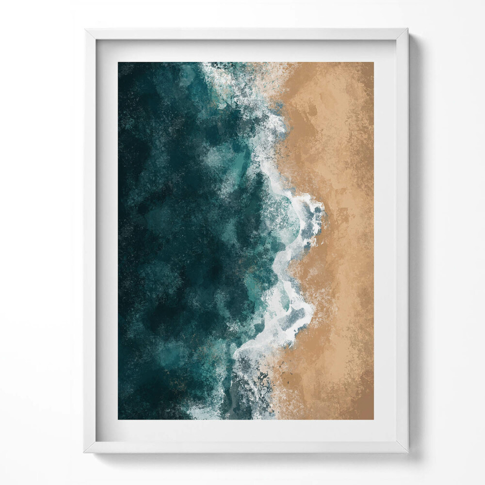 Obraz w ramce Ilustracja fal morskich i plaży z lotu ptaka