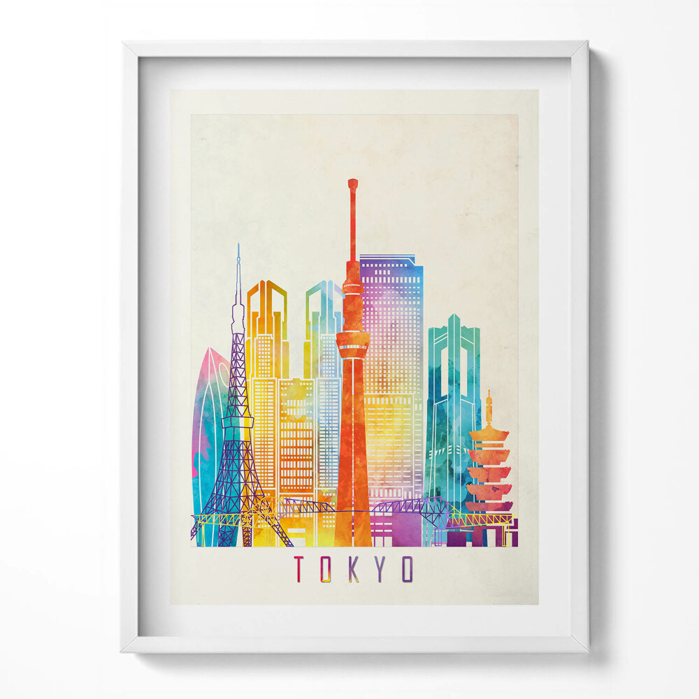 Obraz w ramce Kolorowa ilustracja miasta Tokio w Japonii