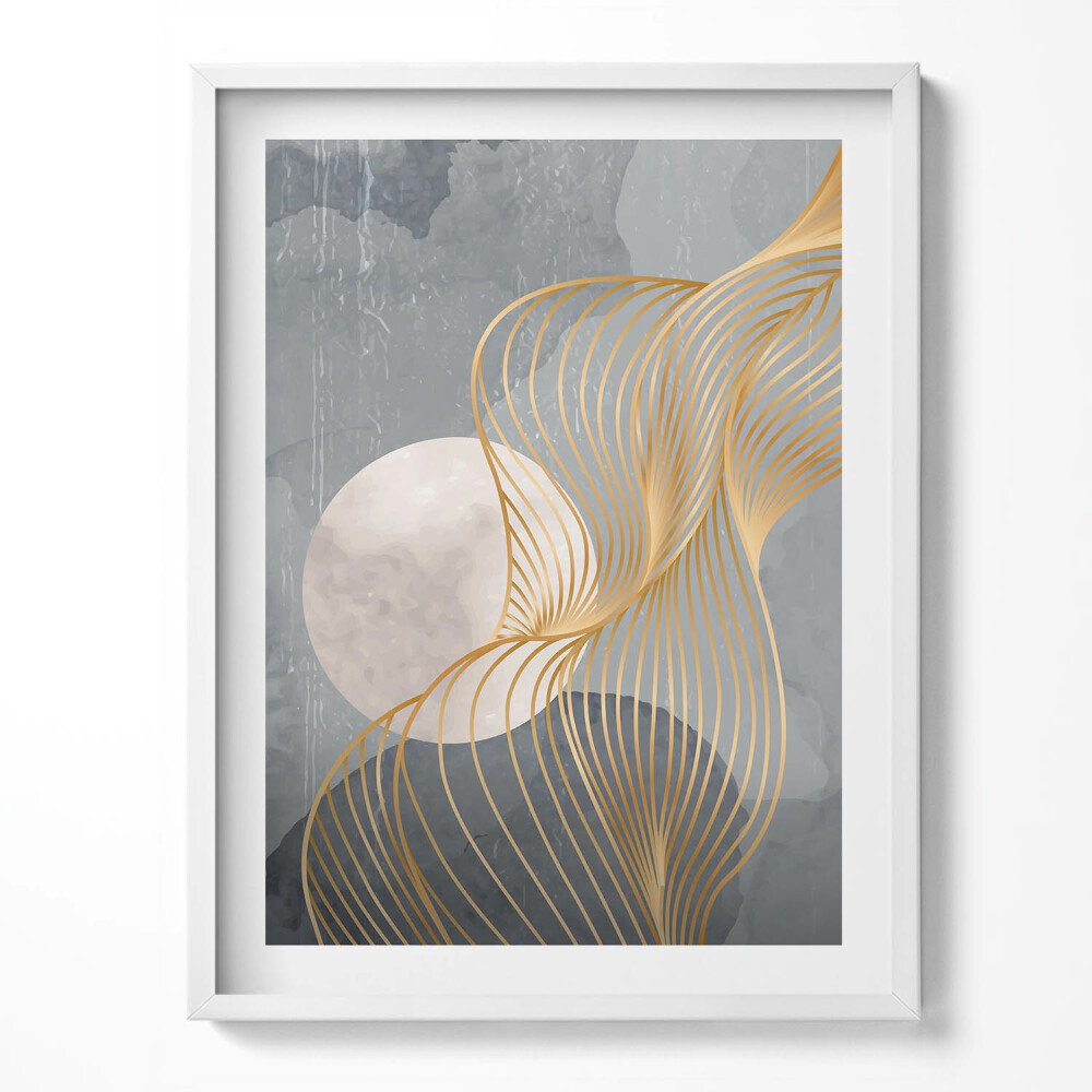 Obraz w ramce Abstrakcyjna ilustracja księżyca ze złotem