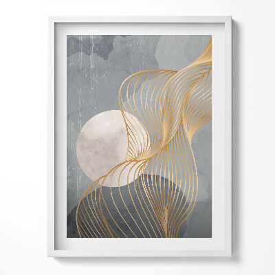 Obraz w ramce Abstrakcyjna ilustracja księżyca ze złotem